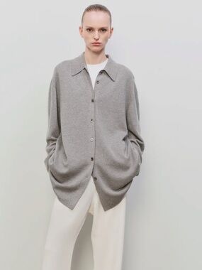 440ME Cashmere Silk Oversized Knit Shirt  Cardigan grey nwt